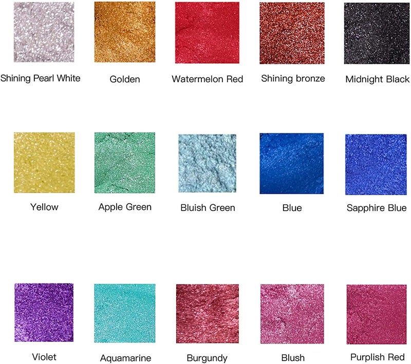 SEISSO Mica Powder for Epoxy Resin, SEISSO 15 Colors Mica Powder Set for Painting Pigments, Nail Polish, Resin Arts, Lip Gloss, Make up and Bath Bomb Dye (0.35oz/10g Each Bottle) - Image 2